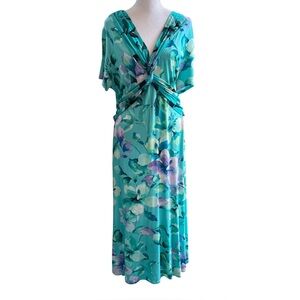 Soft Surroundings Savior Lilac Amaryllis XL Blue Floral Long Midi / Maxi Dres